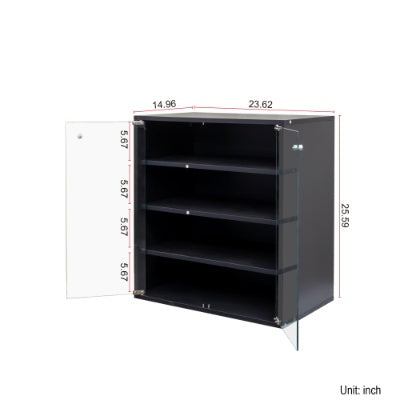 Black bookshelf with dimensions labeled on a white background