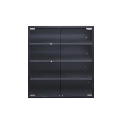 Black metal storage unit with multiple shelves on a white background