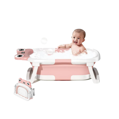 Collapsible Baby Bathtub with Thermometer – Pink