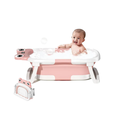 Collapsible Baby Bathtub with Thermometer – Pink