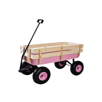 Wooden wagon with pink accents on a white background