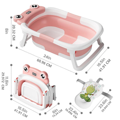 Collapsible Baby Bathtub with Thermometer – Pink
