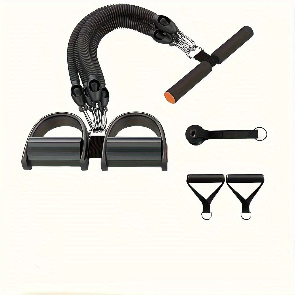 Set of black resistance bands and handles on a white background