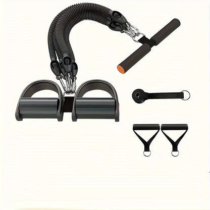 Set of black resistance bands and handles on a white background