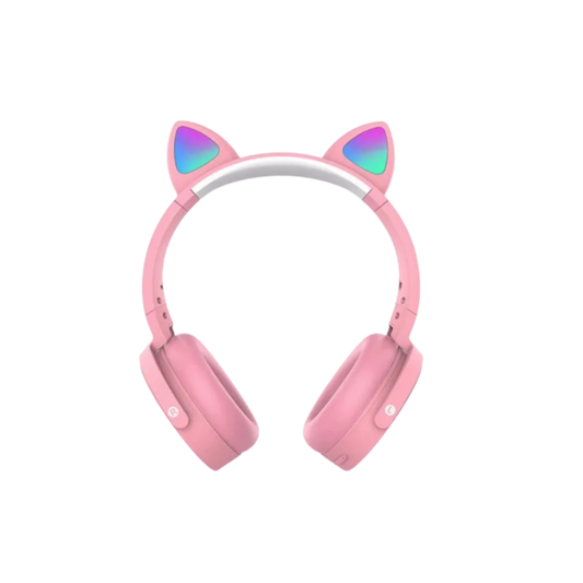 Pink headphones with cat ear design on a white background
