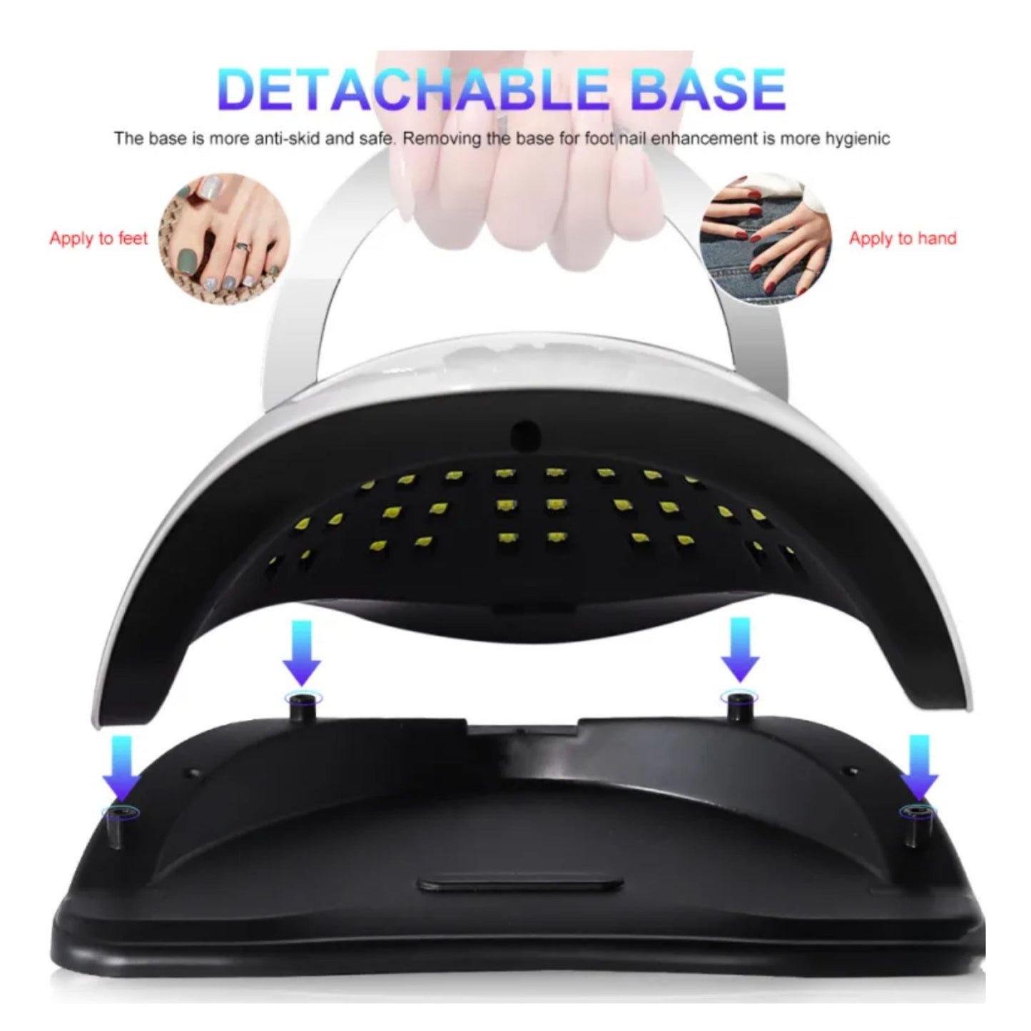 Black and white nail care device with detachable base on a white background