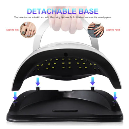 Black and white nail care device with detachable base on a white background