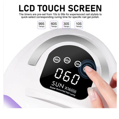 Digital timer with LCD display and touch screen on a white background